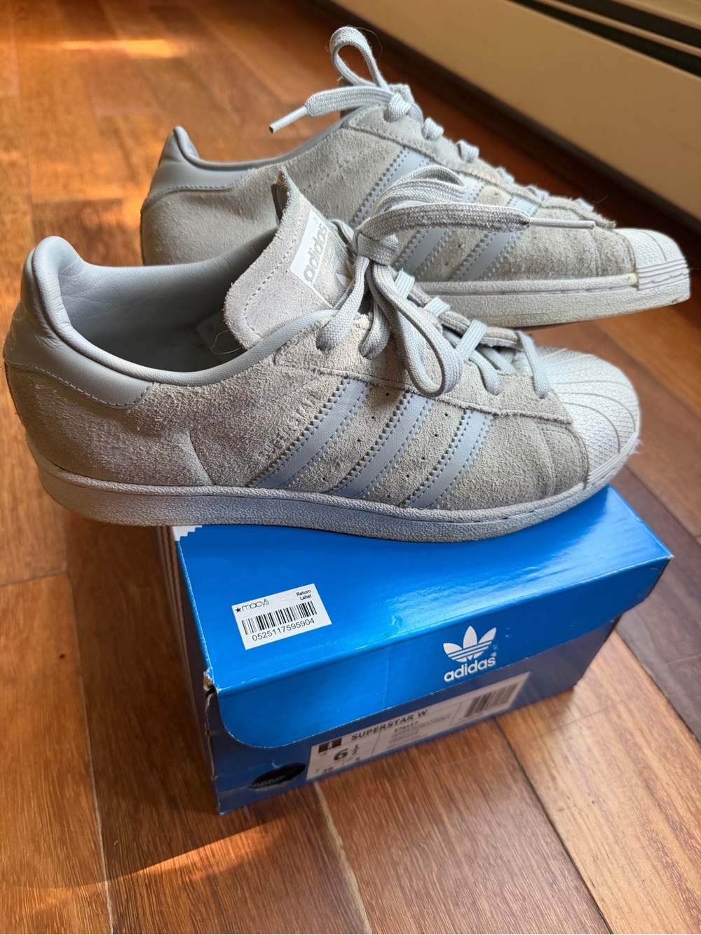 ADIDAS Originals Superstar Gray Suede Leather/White Sneakers #S76157 szWomen 6.5